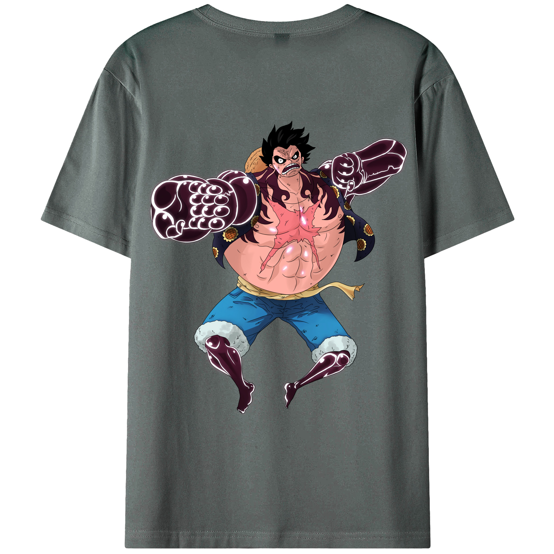 ワンピース モンキー・D・ルフィ ONE PIECE Monkey D. Luffy 綿100％ メンズ半袖Tシャツ（バックプリント） 通気性